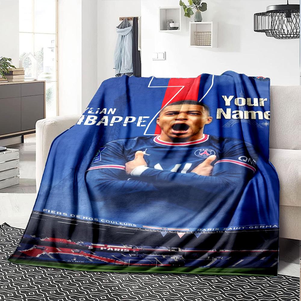 Mbappé Customize Text Blanket Throw Personalized Blanket Ultra-Soft Great for Livingroom Office Chair Couch Bed Four Seasons Multipurpose