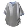Men's Summer V-Neck Japanese Style Striped Two-Piece Look Shirt