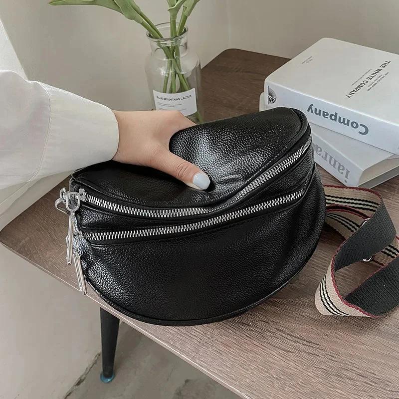 Luxury Brand Waist Bag Women Pu Leather Fanny Pack Sports Shoulder Crossbody Chest Bag Female Wide Strap Handbag