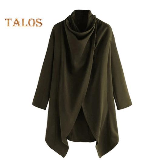 Мужское пальто-плащ с высоким воротником и длинным рукавом в уличном стиле ветровка однотонного цвета с неровным подолом верхняя одежда средней длины в стиле панк зимняя верхняя одежда M армия зеленый 1909₽