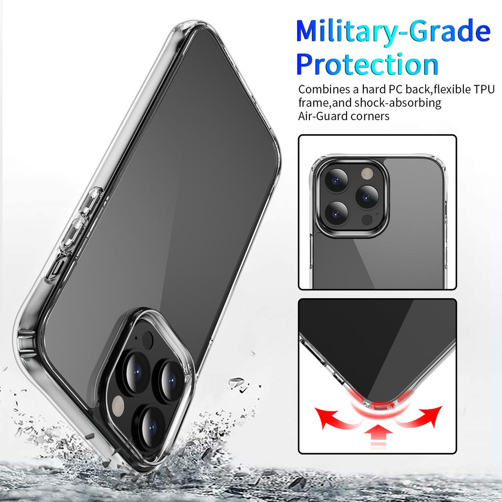 Transparent Anti-Yellowing Phone Cover for iPhone 15 16 17 Plus Pro Max Shockproof Air Buffer Corners Raised Screen Camera Anti-Scratch Slim Fit Case