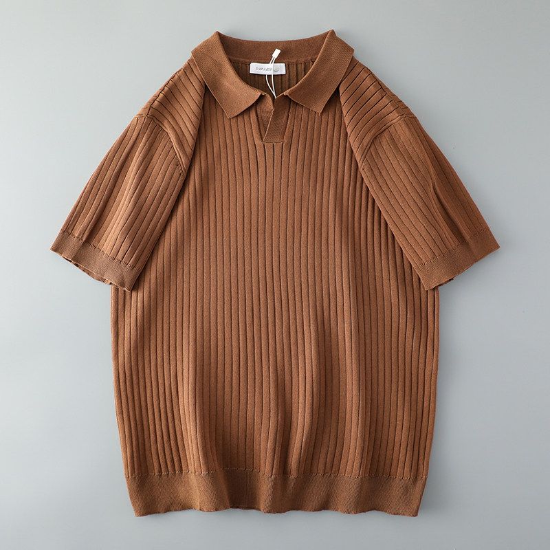 French Retro Knitted Polo Shirt Men's Short-Sleeved Trendy Brand Slim Casual T-Shirt Foreign Trade Men's American Style T-Shirt