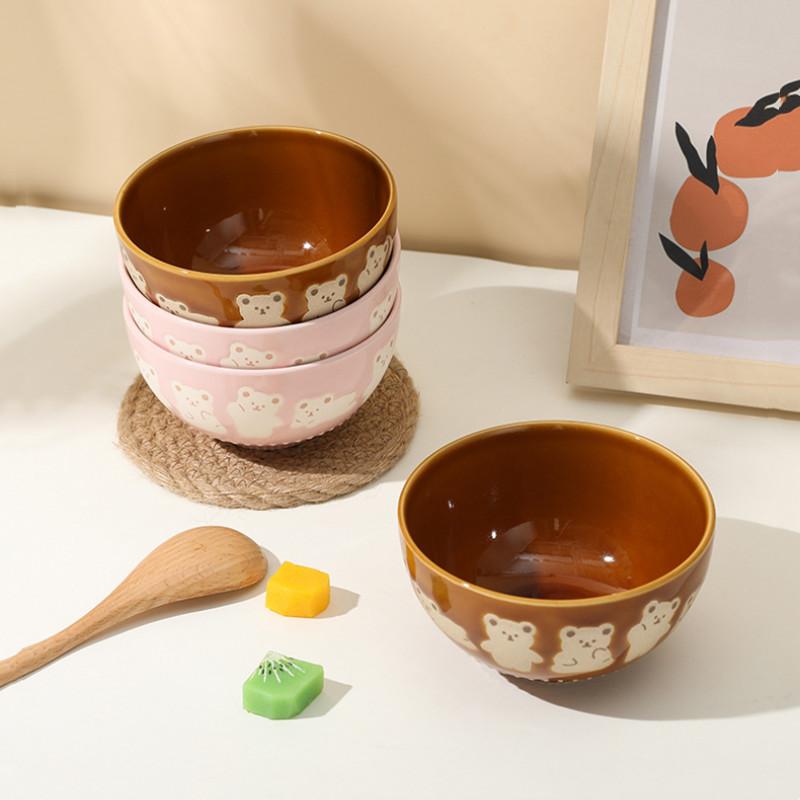 1 szt. Kreskówkowy Miś Wytłaczana Mała Miska 11,3x6,3 cm/4,4x2,4 cala Odporna na Wysoką Temperaturę Domowa Zastawa Stołowa Ceramiczna Miska
