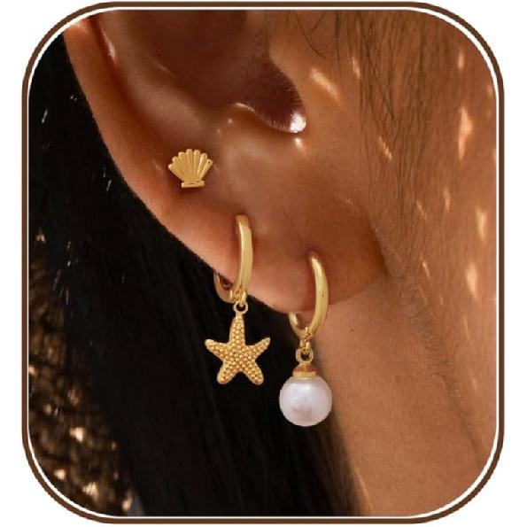 Triple Huggie Stacked Earrings for Women Gold Chain Drop Dangle Earrings Cute Statement CZ Earrings Trendy Dainty Jewelry Gift