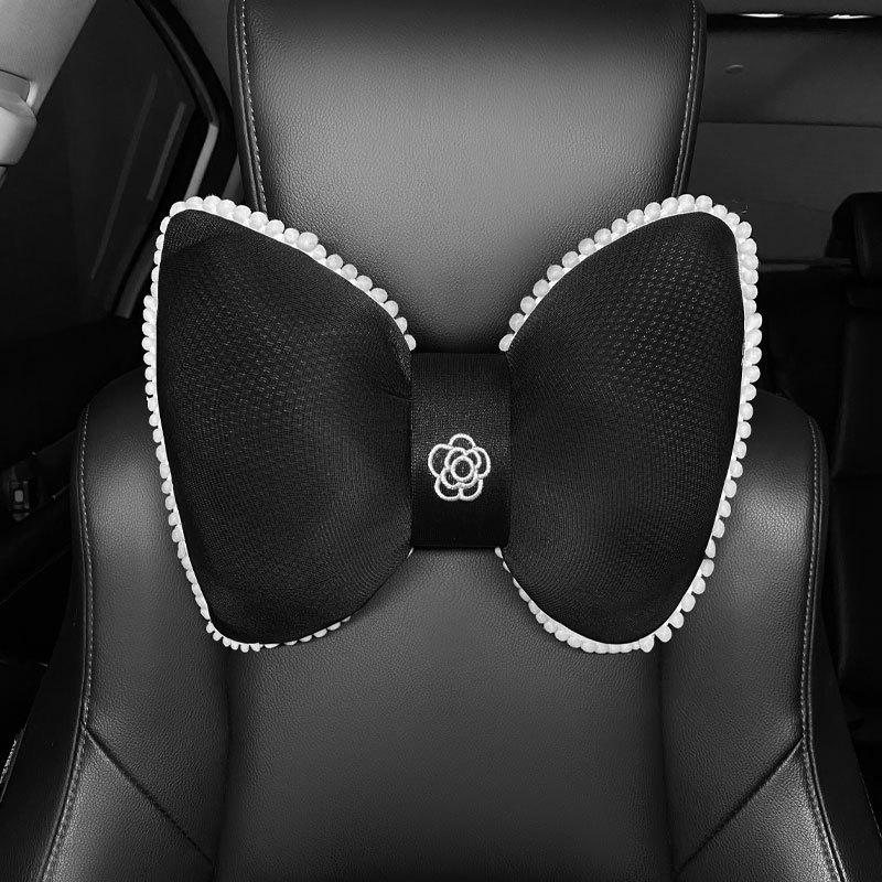 

Camellia Bowknot Car Headrest Ice Silk Breathable Anti-fatigue Neck Pillow Four Seasons Universal Lumbar Support Car Seat Pillow