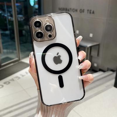 Husă pentru telefon cu încărcare fără fir magnetică Magsafe pentru iPhone 15 14 Plus 13 12 11 Pro Max Moale TPU Edge Cover din spate acrilic transparent T21
