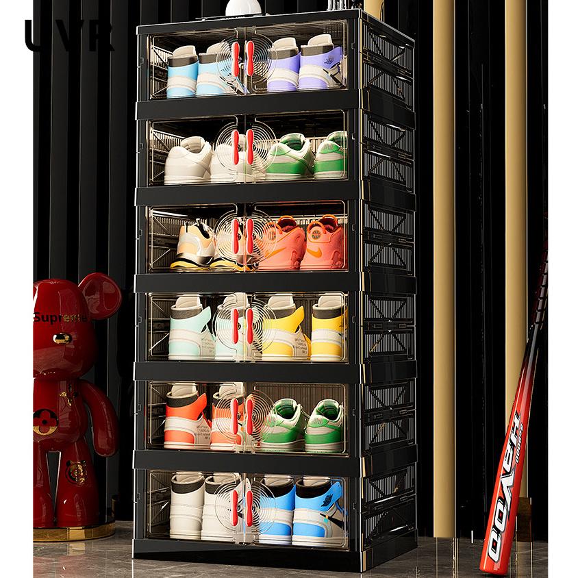 UVR Multifunctional Storage Cabinet Household Folding Shoe Organizer Large Capacity Light Luxury Multi-layer Snack Shelf