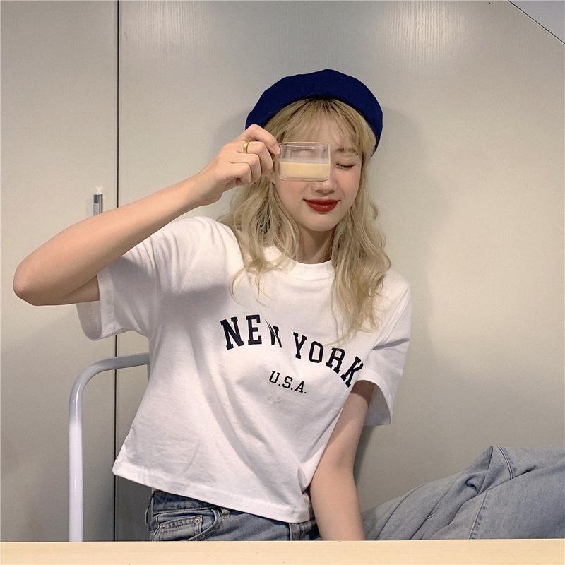 Women's 2024 Summer Slim Fit Letter Print Short-Sleeve Tee