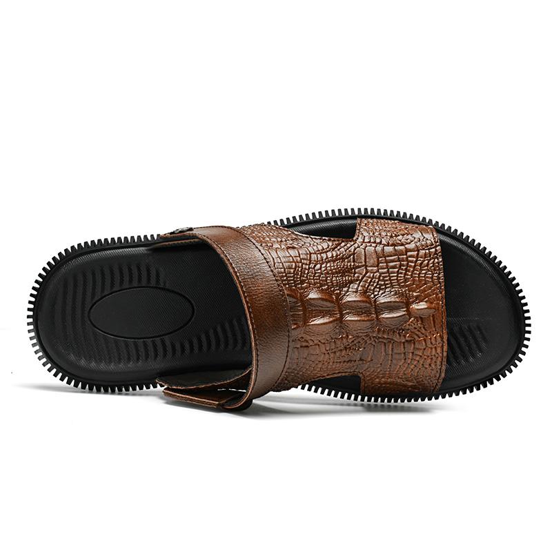 Genuine Leather Men Slippers High Quality Crocodile Embossing Men Sandals Dual Purpose Summer Shoes For Men