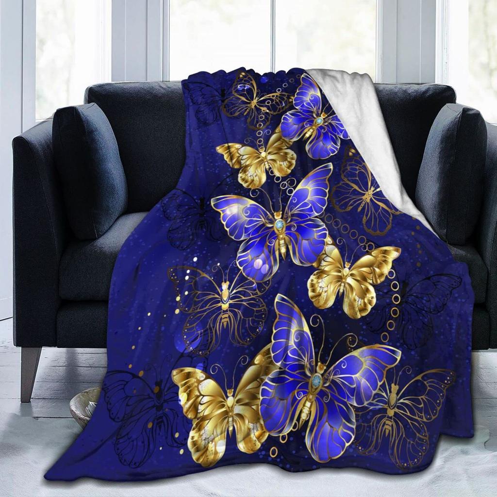 Super Soft Funny Butterfly Throw Blanket Cozy Fleece Fuzzy Plush Flannel Blanket for Travel Camping Living Room Sofa Decor Gift