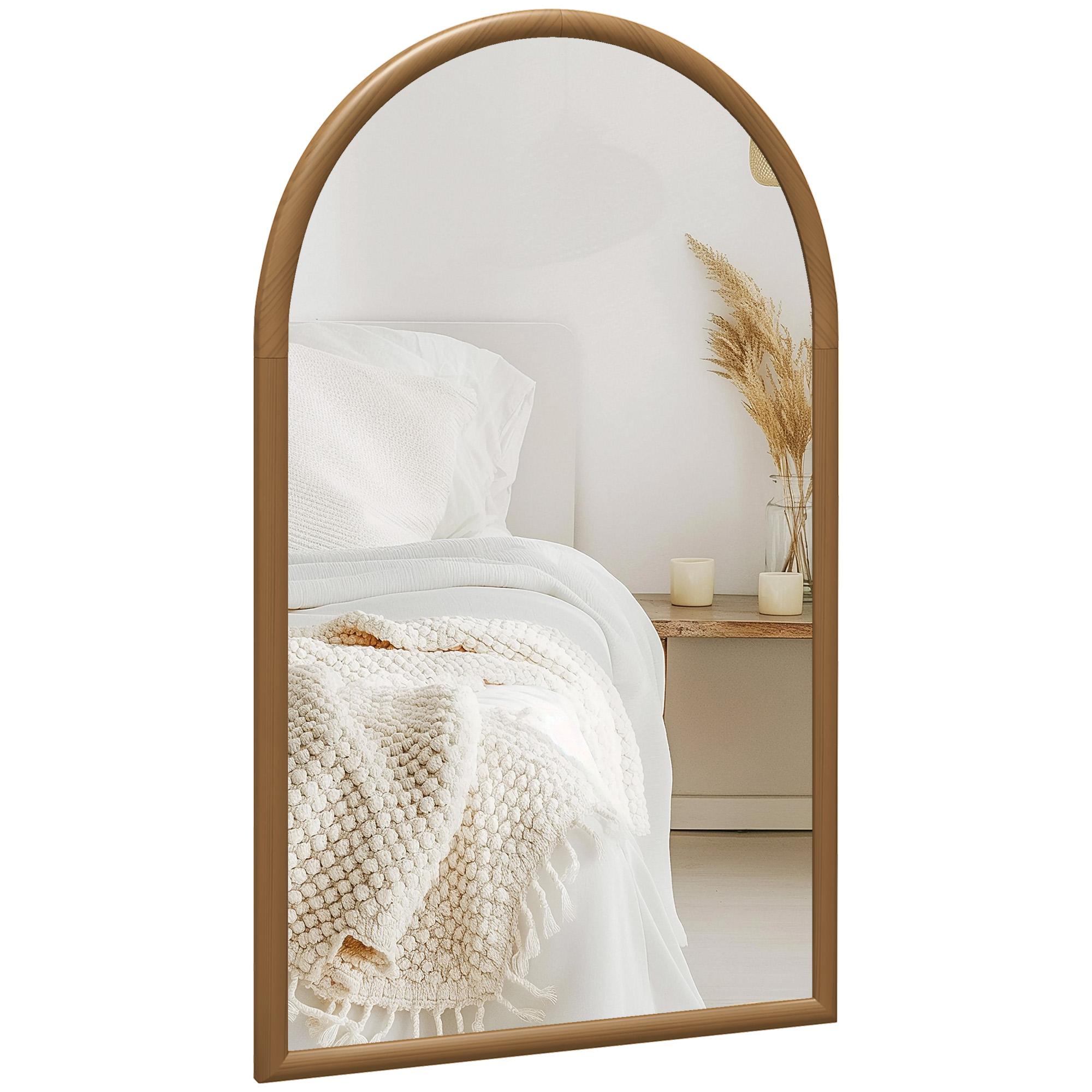 Miroir Mural Arqué 110 X 65 Cm Cadre en Bois Miroir Arqué Pour Salon Chambre Entrée Marron Foncé