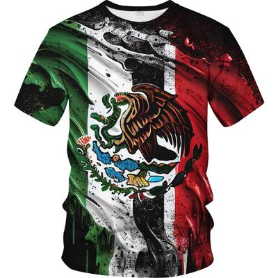 T-Shirt mit mexikanischer Flagge im Allover-Druck für Herren, Kurzarm, Sommer, 3D-Druck, Mexiko Tee-Tops, Streetwear, Herren Oversize-T-Shirt