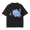 Derpy Blue Tiger Play With Pot Washed T Shirts O-Neck Oversize KPop Demon Hunters Streetwear Cotton Top Tees For Men Women