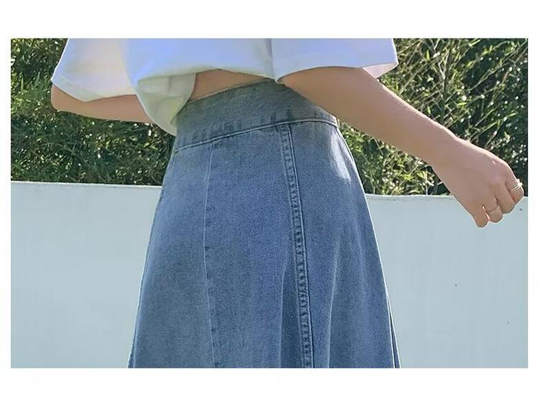 2025 Women's High Waist Slimming Midi Denim A-Line Skirt for Spring/Summer