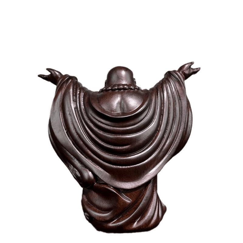 Ebony Maitreya Statue: Solid Wood Carving Welcoming Guests, Embracing Wealth with a Big Belly Laugh