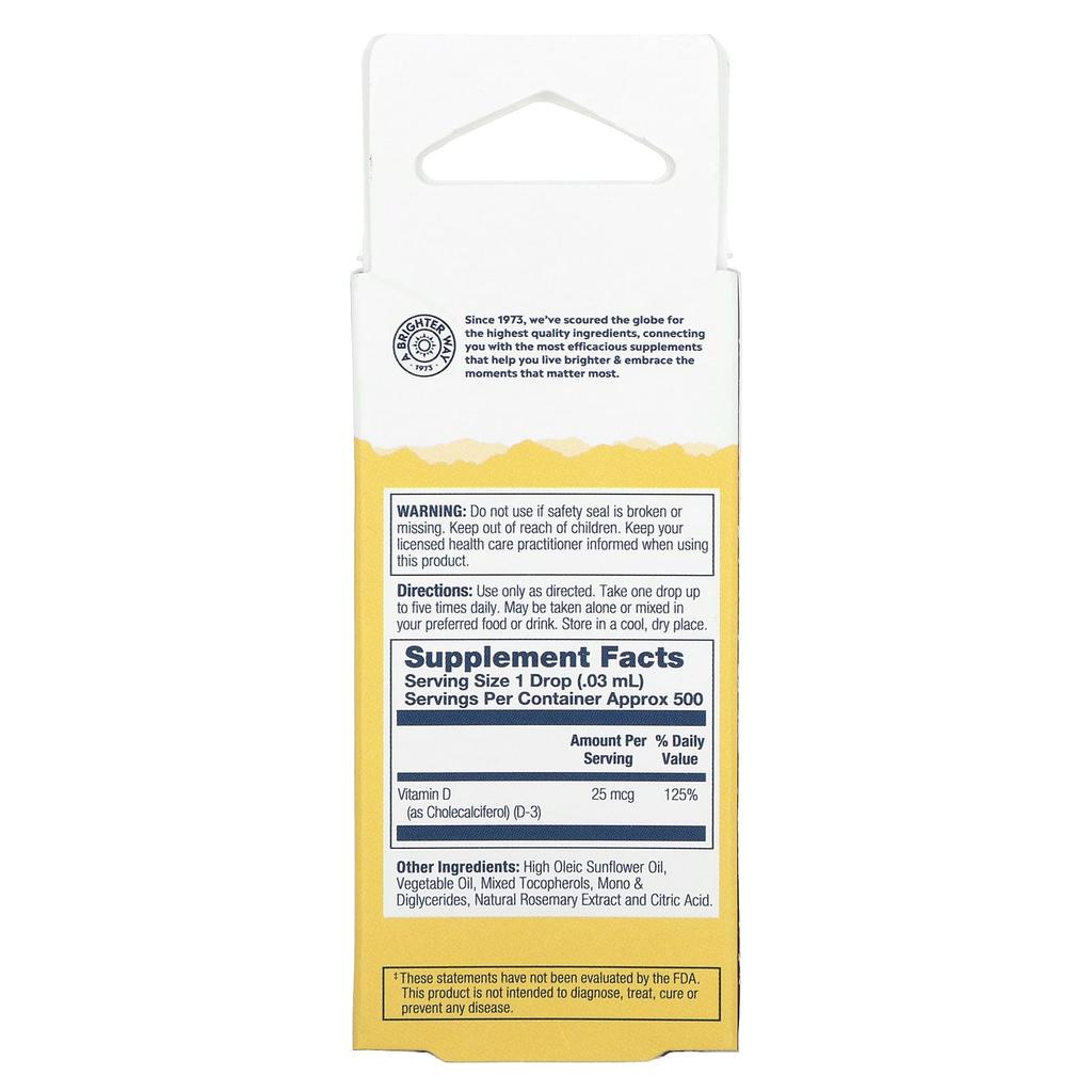 Vitamin D-3 in Sunflower Oil, Natural Unflavored, 25Mcg, 14.8Ml(0.5Fl Oz)