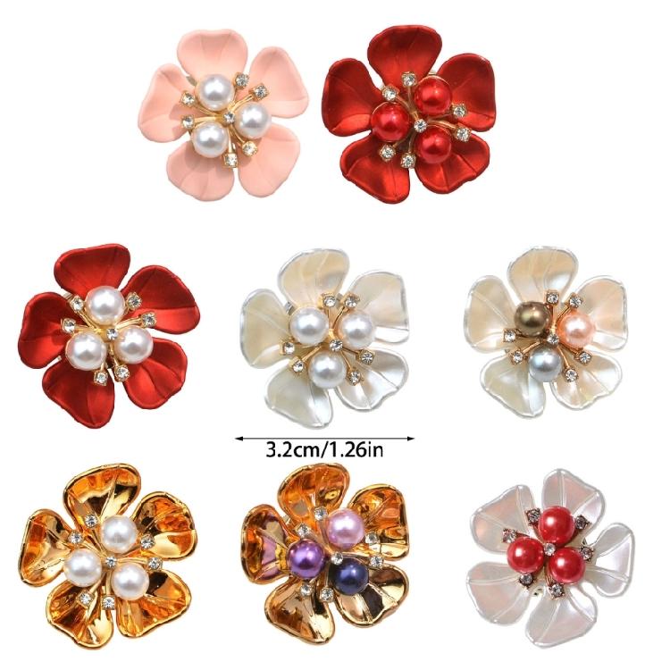 4Pcs Decorative Shirt Cufflinks Clip Rhinestones Pearls Flower Button Clips for Shirt Dress Uniform Coat Embellishments