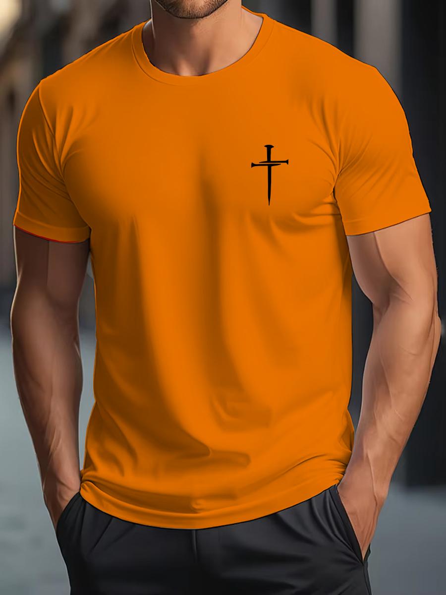 

Men s Summer 100% Cotton Fashionable Casual Loose Large Size Faith Cross Printed Round Neck Short Sleeve T-shirt Top 4XL