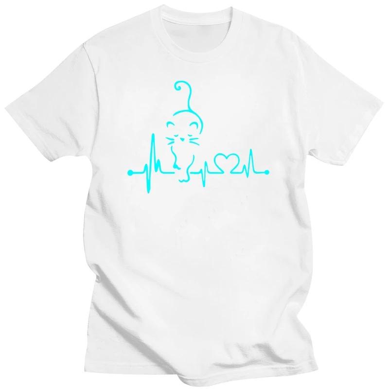 

Luminous Mens T-Shirt Personality Heartbeat Print Cat Mens Comfortable Short-Sleeve O Neck All-Match Trendy Casual TShirt Summer XXXXXL сірий колір