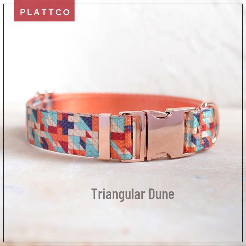 Triangle Dune Engraved Metal Dog Collar with Leash Ring