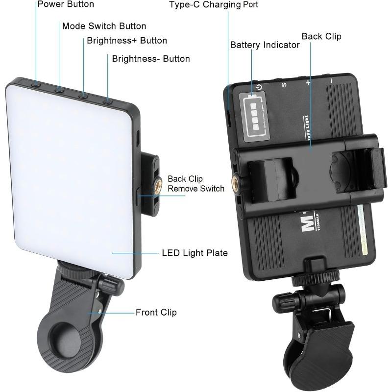 Portable Mini LED Selfie Fill Light 3 Modes Adjustable Brightness USB Rechargeable Lamp for Phone Computer Live Video Makeup