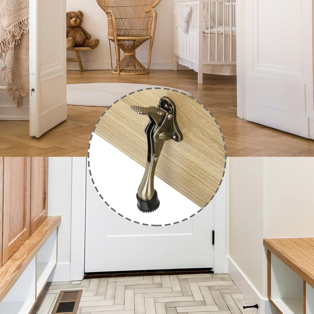 uxcell Kick Down Door Stop Set of 4 One Touch Kick Down Door Stop Holder with Rubber Tip and Screws Metal Door Kickstand for Door Bottom Black