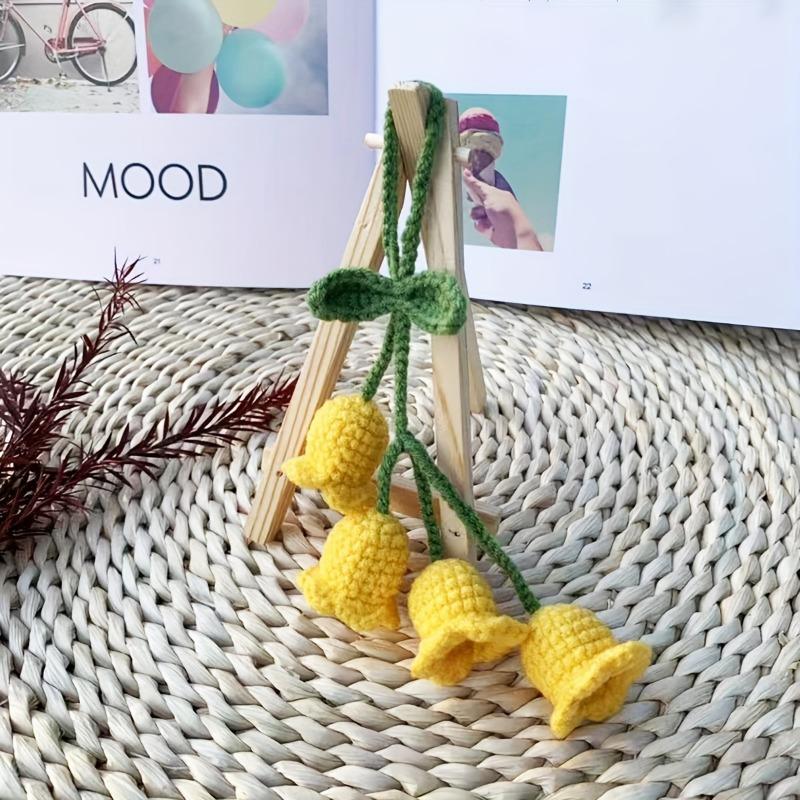 Cute Hand Knitted Bell Flower Car Accessories for Women, Car Mirror Hanging Accessories, Rear View Mirror Hanging Pendant