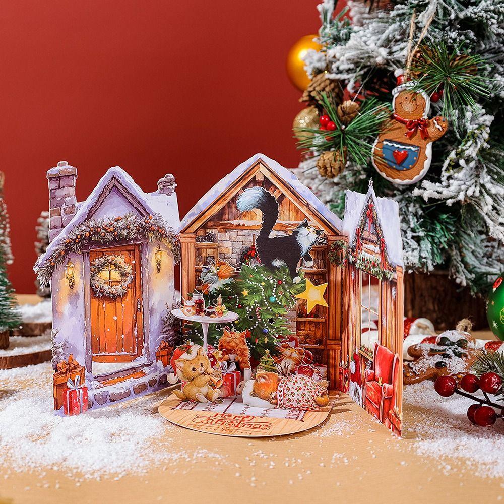 Multicolor Christmas Greeting Cards Santa Xmas Tree 3D Christmas Card  Christmas Season
