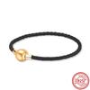 High Quality 100% S925 Sterling Silver Clasp Charm Bead Woven Leather Bracelet for Women & Children's Trendy Gift Jewelry