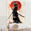 Sanzugh Japanese Samurai Tapestry, Cool Black Red Sun Anime Wall Hanging, Aesthetic Decor For Men'S Bedroom & Dorm