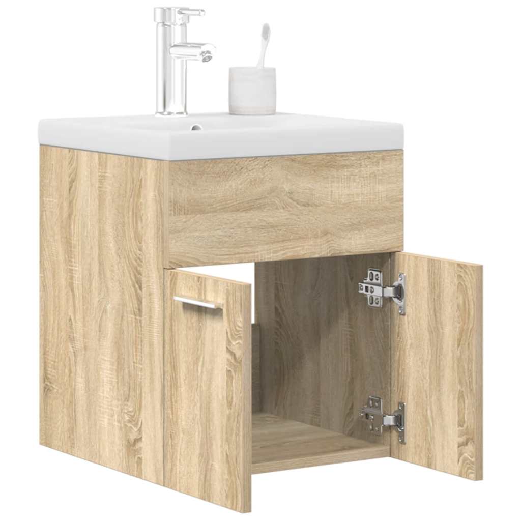 Bathroom Vanity Unit with Built in Basin and Faucet Sonoma Oak