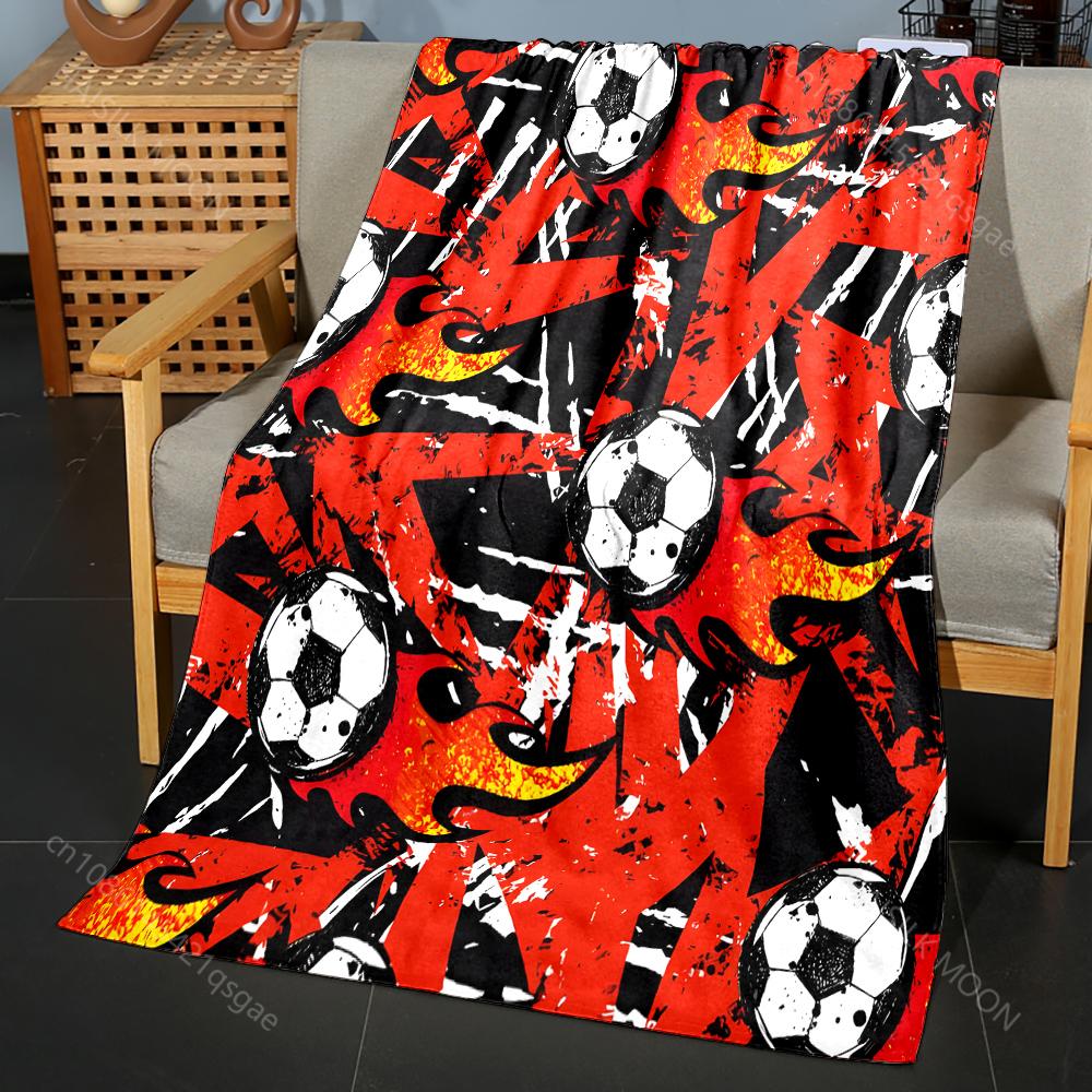 Multisize Football Theme Red Background Blanket Warm Soft Luxury Gifts for Children Adults Suitable for Home Sofa Bed Travel RV