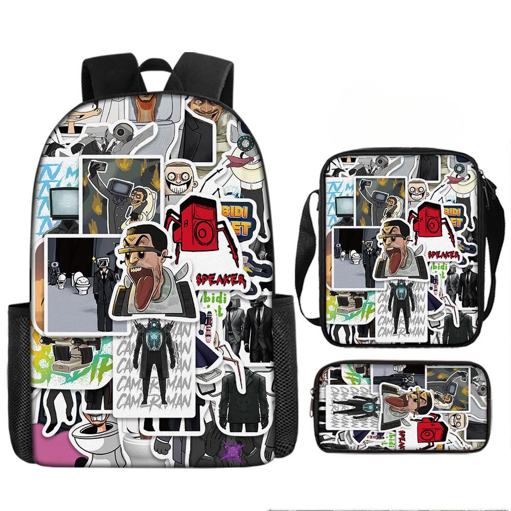Toilette Mann und Monitor Person Skibidi Toilette Spiel Cartoon Rucksack, Umhängetasche, Federmäppchen