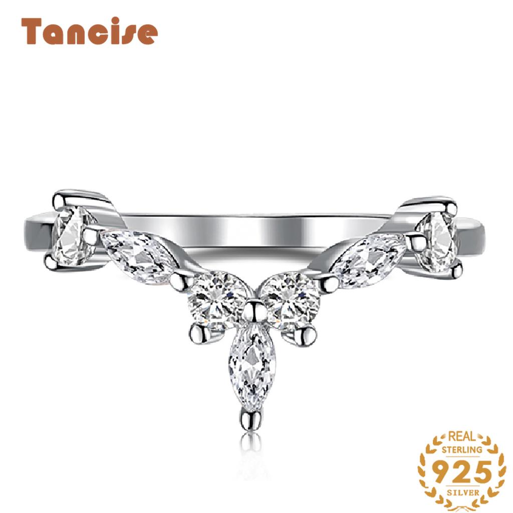 Tancise Women Classic 925 Sterling Silver  Zircon Ring Ladies Jewelry Wedding Promise Party Gift