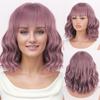 Synthetic Hair Pink Wig for Women Girls Short Curly Wavy Cosplay Wigs with Bangs Cute Water Wave Lolita Halloween Party