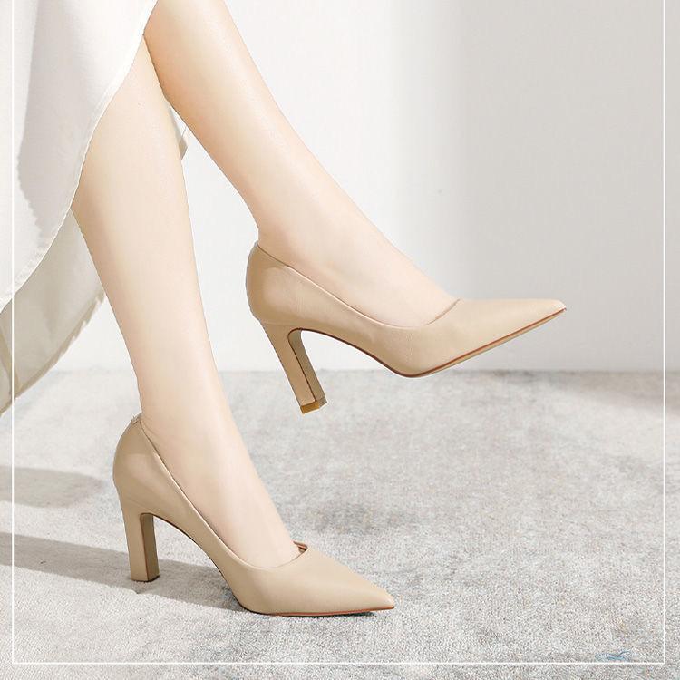 European and American fashion women's shoes 2025 spring new single shoes women's professional versatile thick heel high heels pointed shallow mouth