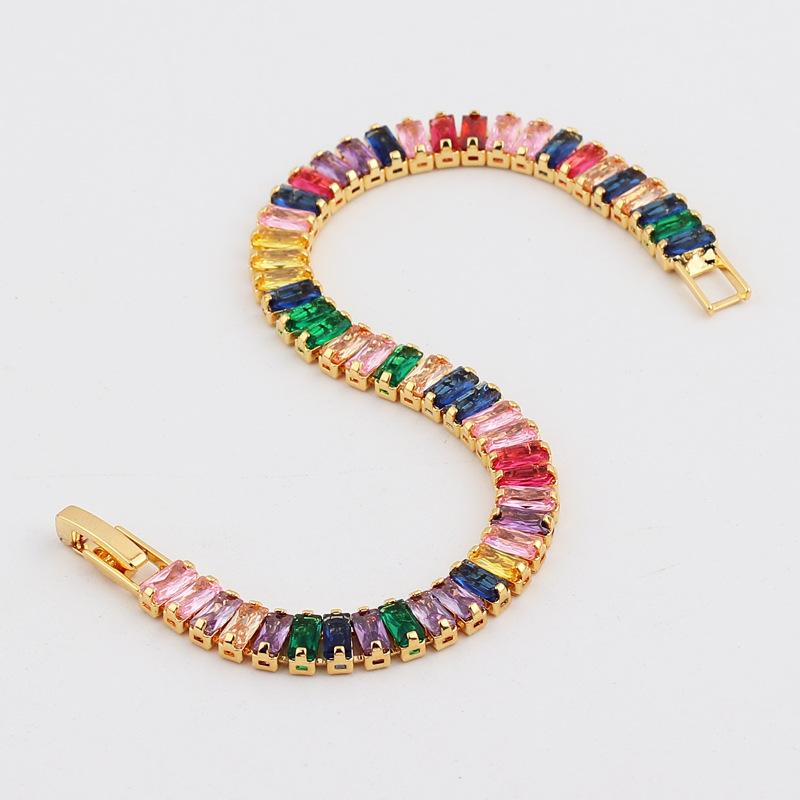 Gold Plated Rainbow Baguette CZ Tennis Bracelet – Luxury Colorful Gemstone Jewelry, Sparkle Gift for Women