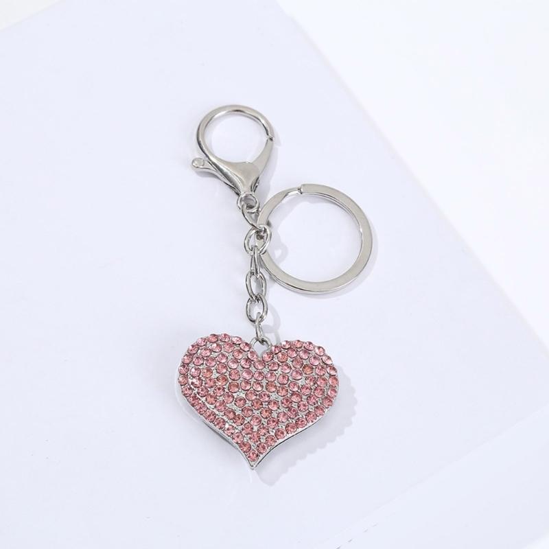 Sparkling Heart Keychain With Rhinestones Accent Zinc Alloy Design Bag Hanging Decoration For Women Gift Giving