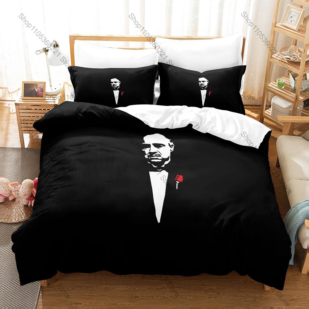 Cool Icon Godfather Portrait Graphic Bedroom Decor Bedding Duvet Cover + 2 Pillowcases Classic Movie Fan Room Decor