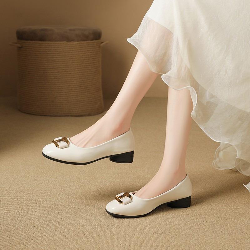 Spring and autumn new temperament thick heel square buckle single shoes women's fashion light mouth fashion versatile professional work shoes