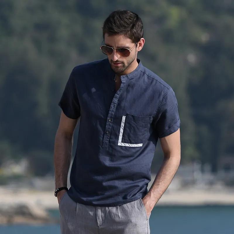 Большой размер 10XL Летняя Контрастная Свободная Хлопково-льняная Мужская Свободная Льняная Рубашка с Коротким Рукавом XXXXXL синий