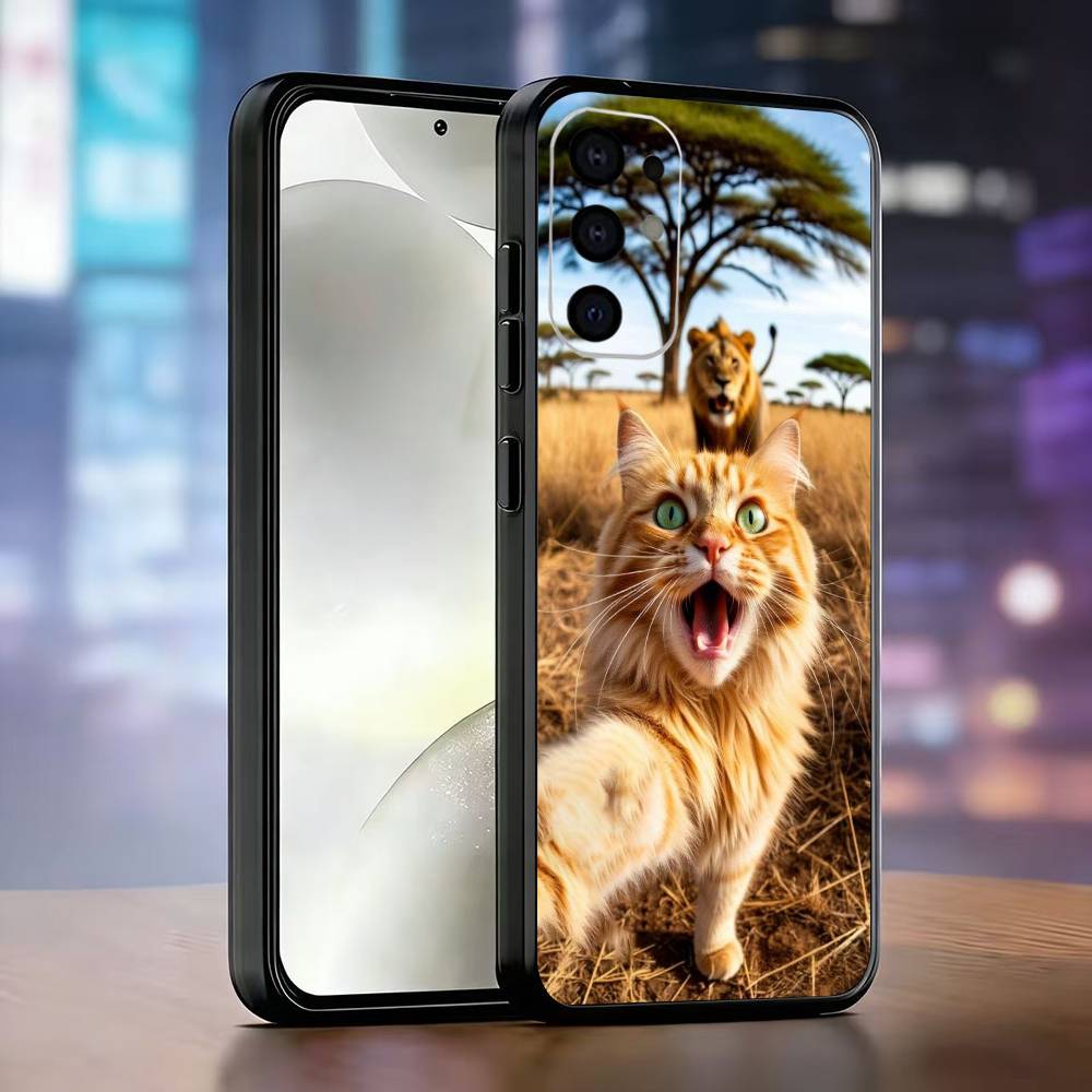 Kitty selfie Phone Case Black Silicone Soft For Samsung S25,S24,S21,S22,S23,S30,Ultra,S20,Plus,Fe,Lite