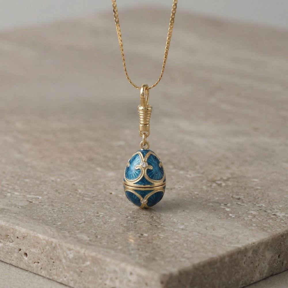 Egg Shaped Enamel Egg Pendant Copper Material Vintage Egg Necklace Zodiac Locket Necklace Women