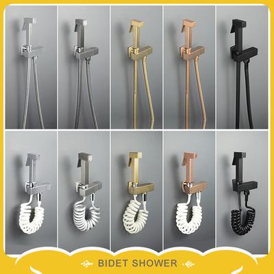 Brass Brushed Gold Handheld Bidet Spray Shower Set Wall Mounted Shower Bathroom Accessories Bidet Faucet Spray Tip Self Cleaning
