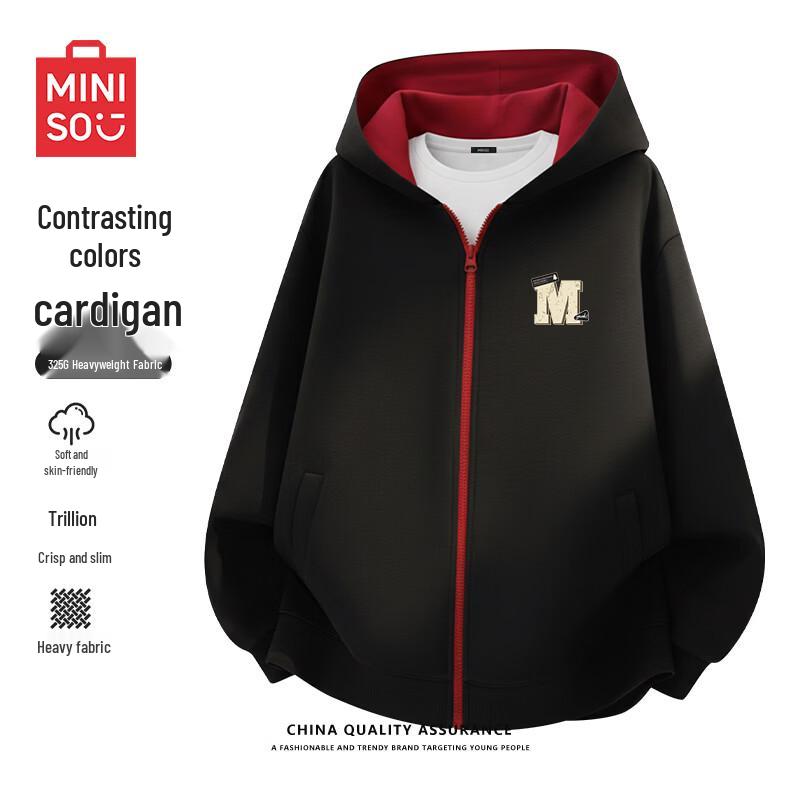 Miniso Men s Color-Block Heavyweight Hooded Zip-Up Sweatshirt M