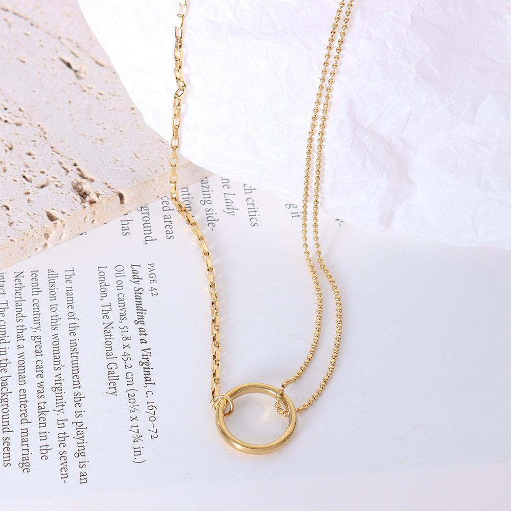 18 Karat Gold Geometrischer Kreis Doppelkette Halskette - Europäischer & Amerikanischer Stil