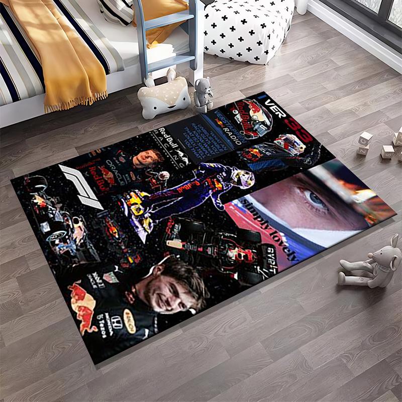 F1 Racing Theme Collage Rug" Non-slip Rug Suitable for Living Room and Bedroom Sofas.