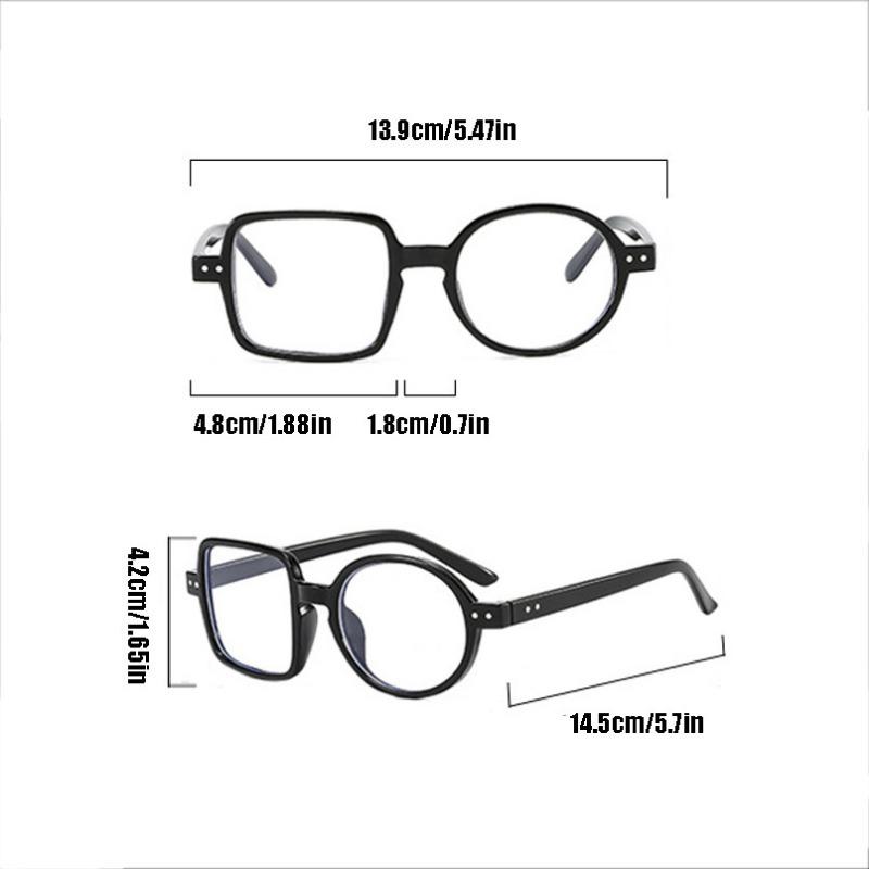 Left Square Right Round Transparent Fashion Novelty Glasses Clear Computer Anti Blue Light Eyeglasses PC Frame and Lens, Full Rim, Decorative Lens