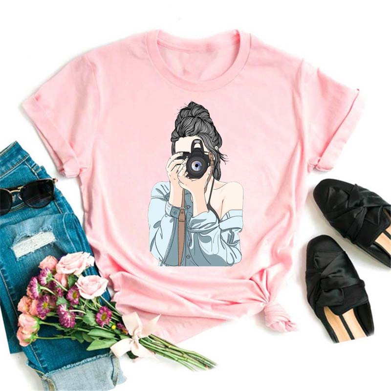 Women T Shirt Fashion Casual Female Print Shirt Loose Women Oneck Tops Harajuku 90s Girls Kawaii T Shirt Korean Style Clothes