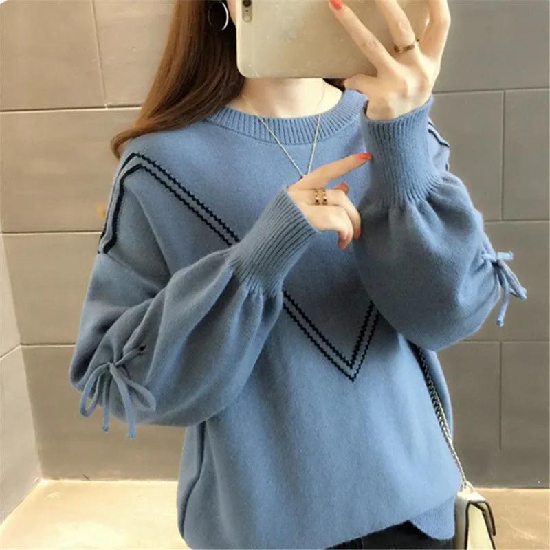 Sweater for Women Autumn Winter Thickened Pullover Round Neck Knitted Round Neck Stretchy Long Sleeve Bottoming Shirt Oversize Jumper Tops